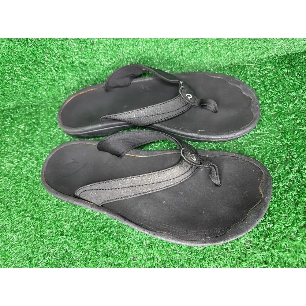 Olukai Ohana Sandals Womens 10 Black Flip Flop Thong Pool Beach Shoes